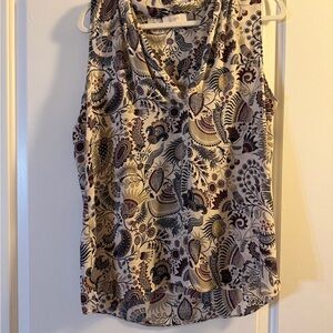 LOFT Women's Sleeveless Paisley Top - Cream and Brown
